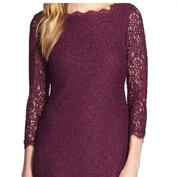 Adrianna Papell EUC Burgundy Square Neck Lace Dress Size 8 - Picture 1 of 5